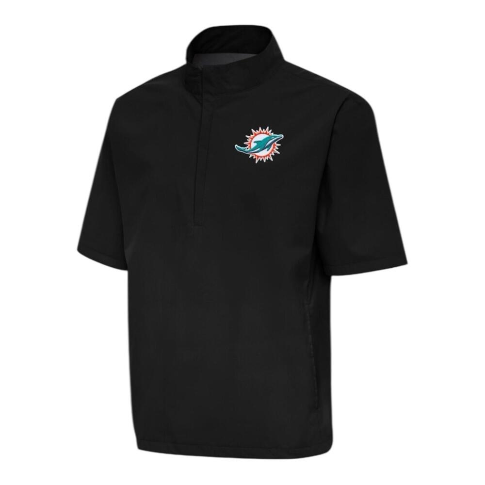 Men's Antigua Black Miami Dolphins Brisk Short Sleeve Quarter-Zip Windshirt 3XL